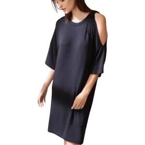 Lou & Grey Signature Soft Classy Black Open Shoulder short sleeve Tie Dress
